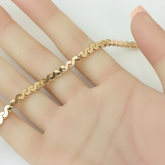 Elegant Rose Gold Wave Chain Necklace High-Gloss Finish, XPNL0260 - Picture 6 of 9